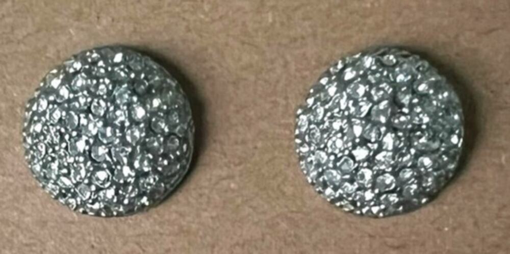 Vintage Rhinestone Button Earrings Domed Round Studs Silver Classic Glam